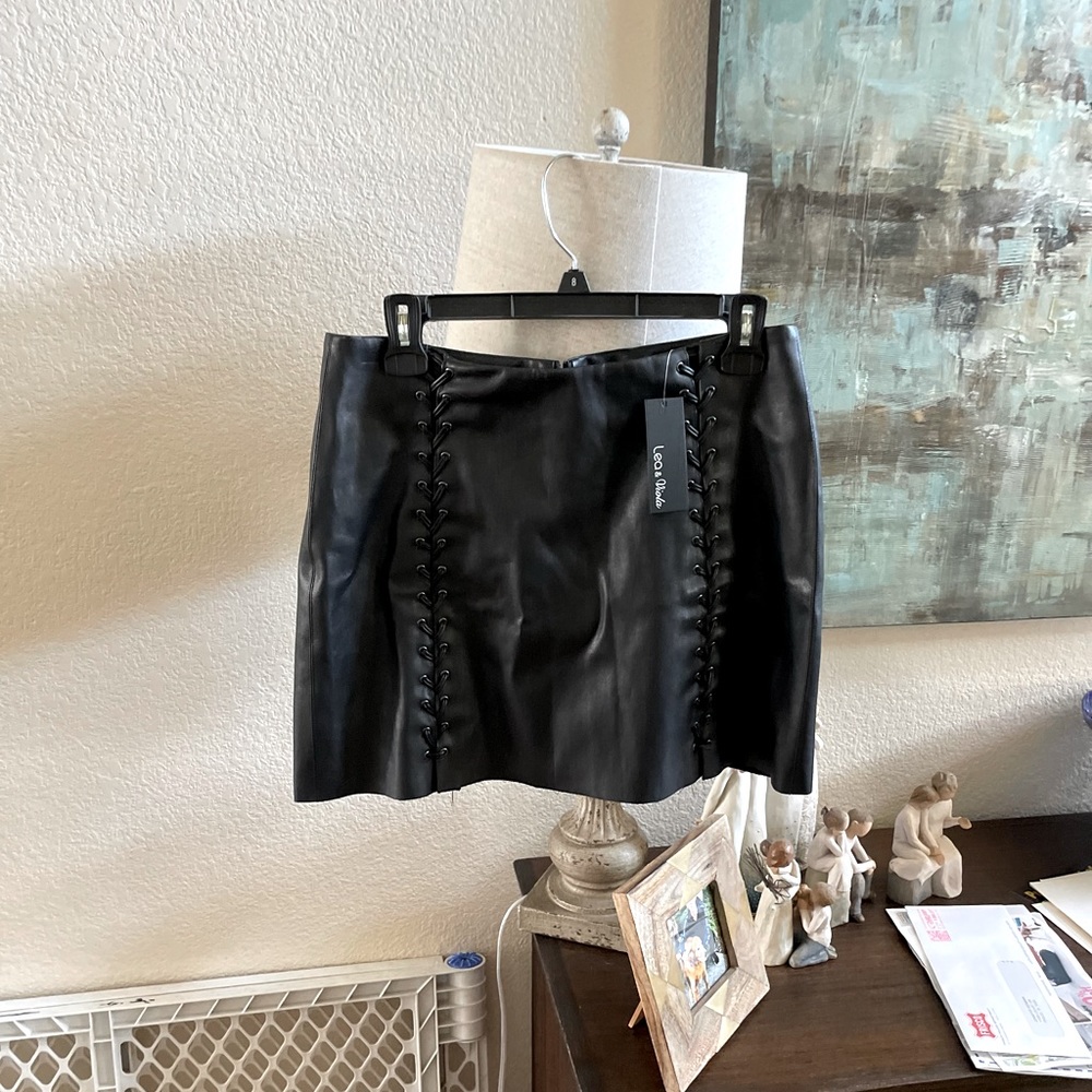 Lea & Viola- Black leather mini skirt size Med NWT